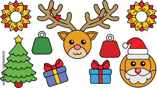 Festive christmas vector bundle santa claus reindeer and gifts for holiday designs isolated on transparent background