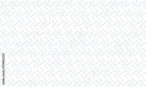 四角いドットの卍模様が横に繋がったジグザグしたグレーと水色のジオメトリックな線の模様