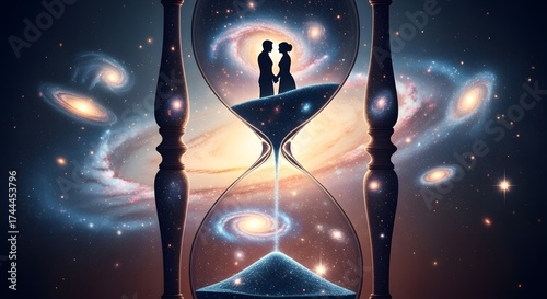 The antique sandglass is a potent symbol of time passing, emphasizing the concept of a business deadline