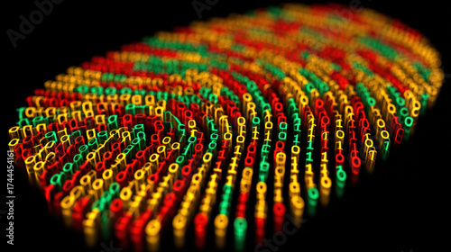 Multi-colored fingerprint on black background, identification concept