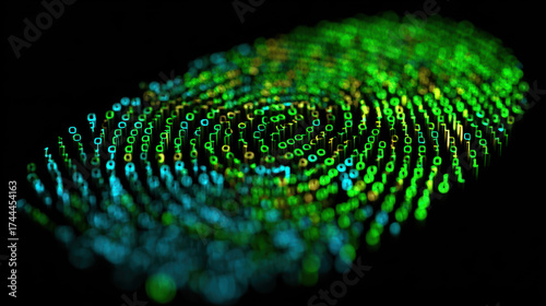Luminescent fingerprint on black background, close-up