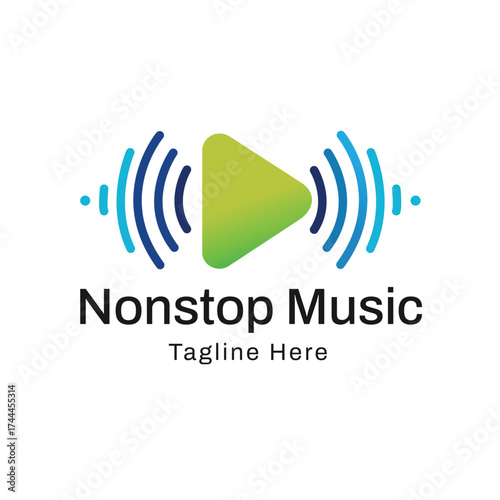 Play Button Sound Waves Music Logo Audio Streaming Podcast Radio Entertainment Digital Music App Production Branding
