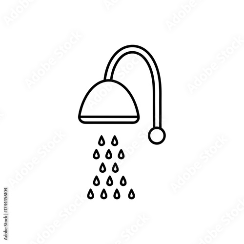Shower head with falling water on transparent background