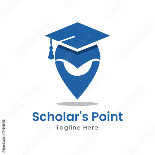 higher education studies institution logo vector template with Scholar's cap and location pin symbol 