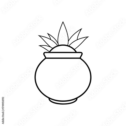 Plant in a pot simple outline on transparent background