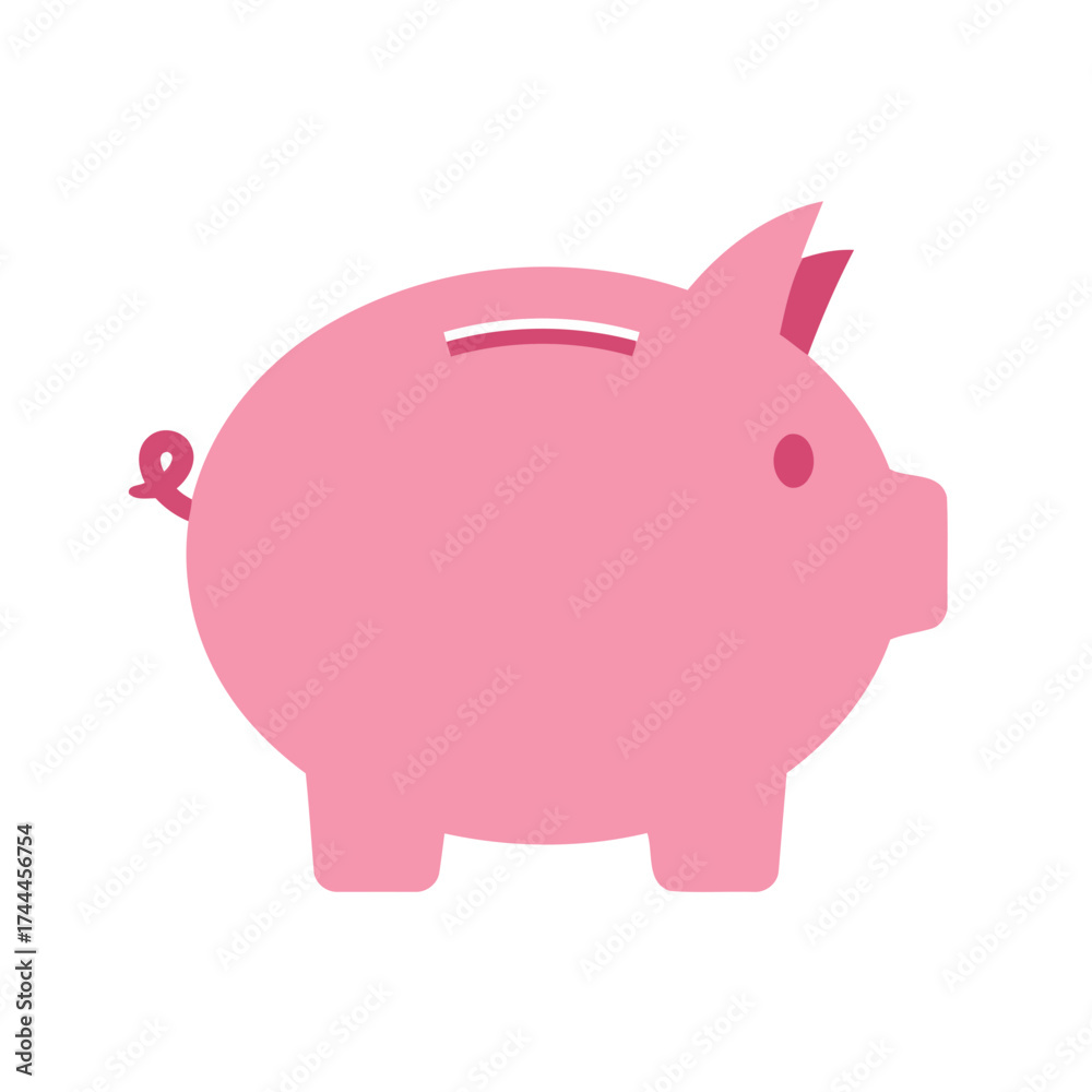 Fototapeta premium Minimalist Flat Design Pink Piggy Bank Vector Illustration for Money Saving and Financial Growth Concepts