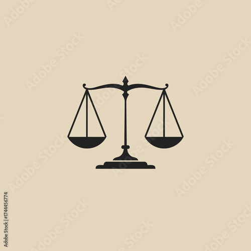 Elegant Balance Scales of Justice Vector Illustration in Black Silhouette on Neutral Beige