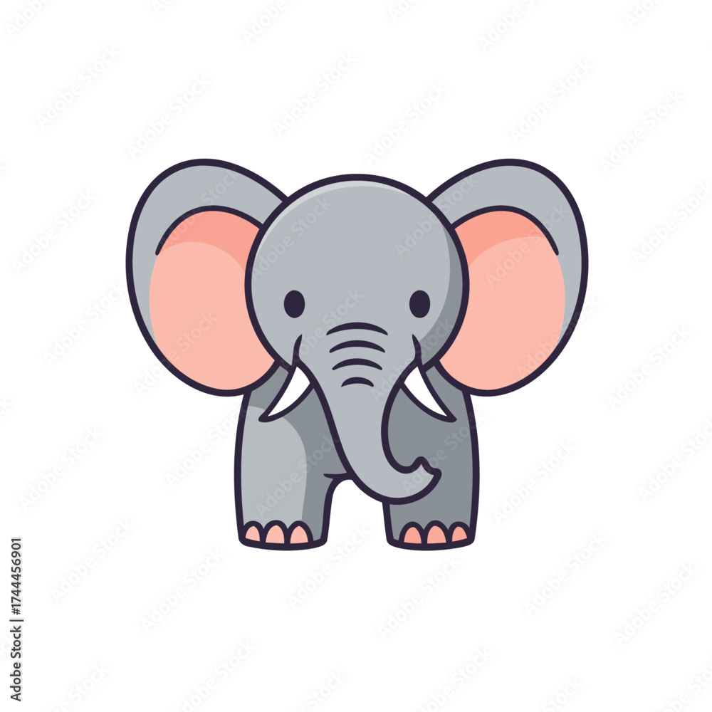 Fototapeta premium Adorable Grey Baby Elephant Cartoon Vector Illustration with Pink Ears