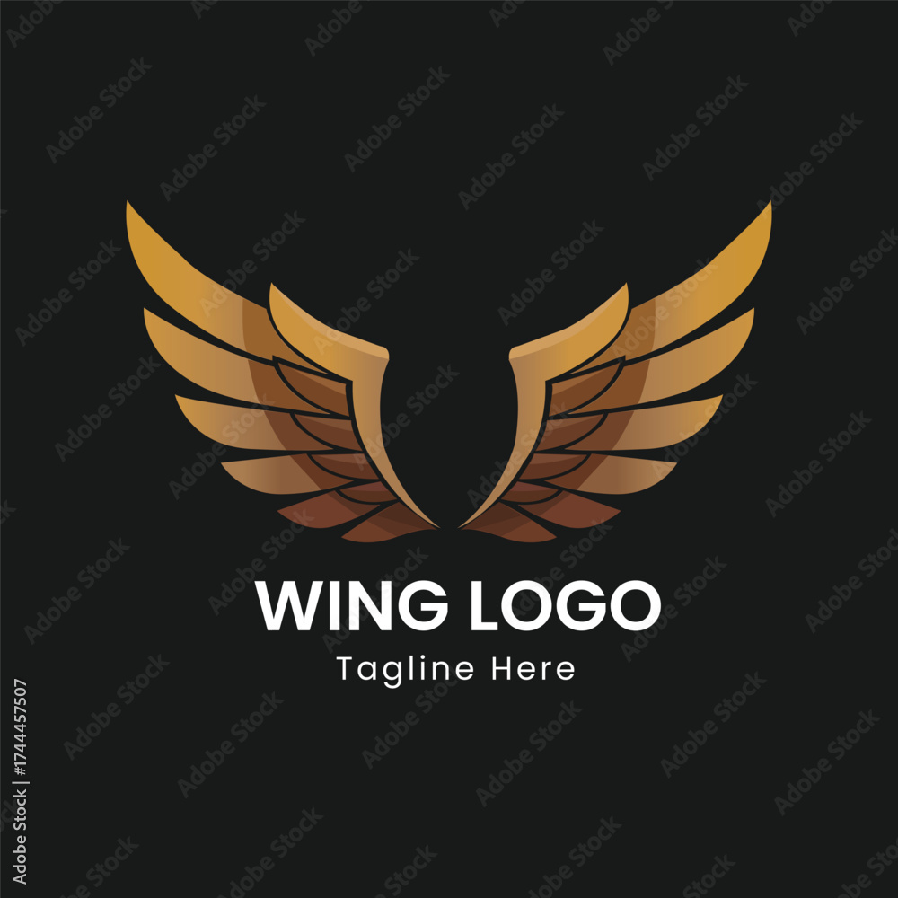 Obraz premium Golden Eagle Wings Logo Majestic Freedom Power Strength Luxury Branding Design for Aviation Sports Fashion 