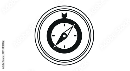 A black and white compass icon on a white background representing direction and navigation.