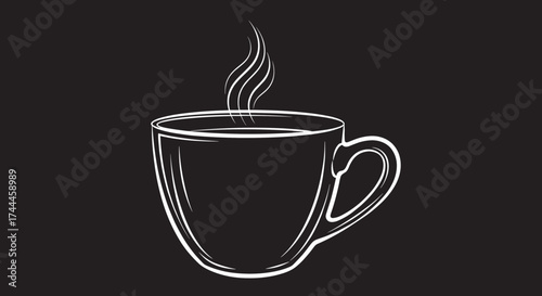 A simple line drawing of a steaming cup of coffee.