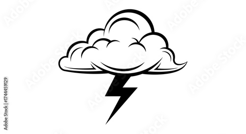 Black and white illustration of a cloud with a lightning bolt symbolizing a storm or bad weather.