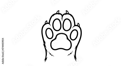 Black and White Line Drawing of a Dog Paw Print.