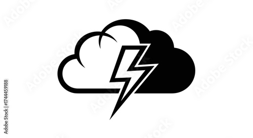 Black and white storm cloud with lightning bolt icon.