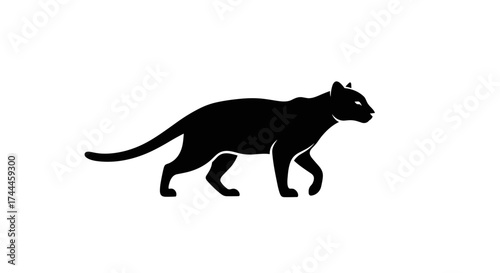 Black panther silhouette walking across white background elegant feline predator.