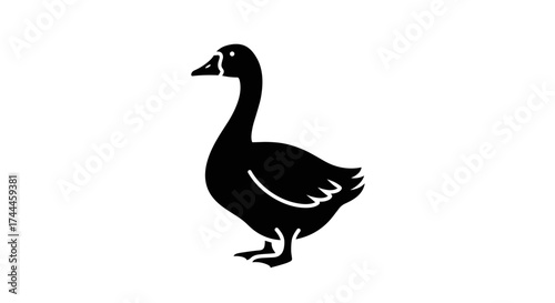 Black silhouette of a goose standing on a white background.