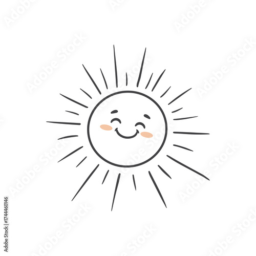 Cute  cartoon sun. Funny sun character isolated on white background. Coloring. Vector illustrations 