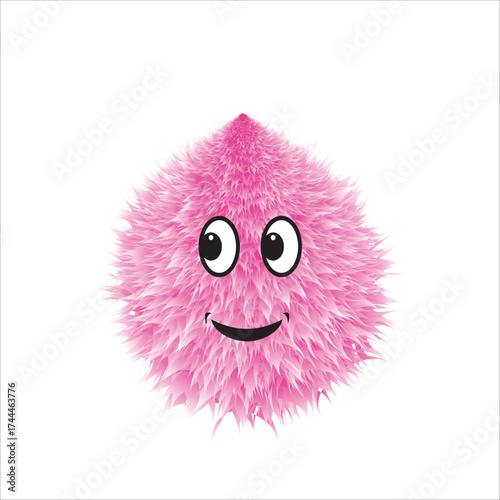 Cute Pink Fluffy Furball Monster with Big Eyes - Vector Illustration