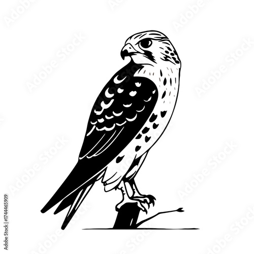 Hawk. Hawk simple black and white line art vector logo