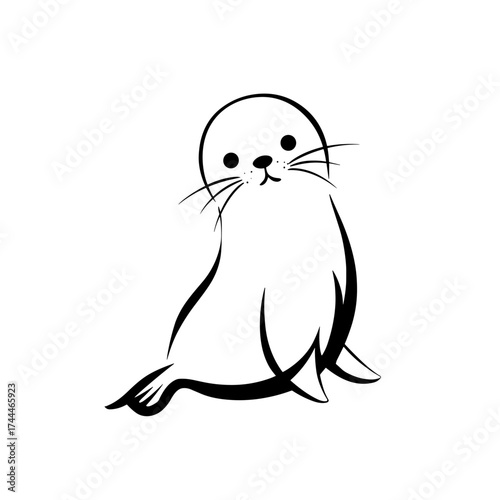 Seal. Seal simple black and white line art vector logo