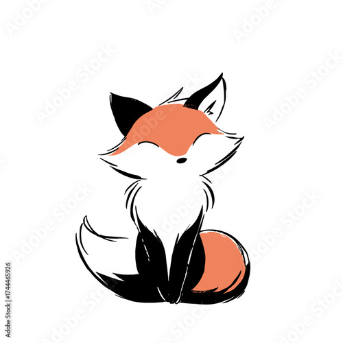 Red Fox. Red Fox simple black and white line art vector logo