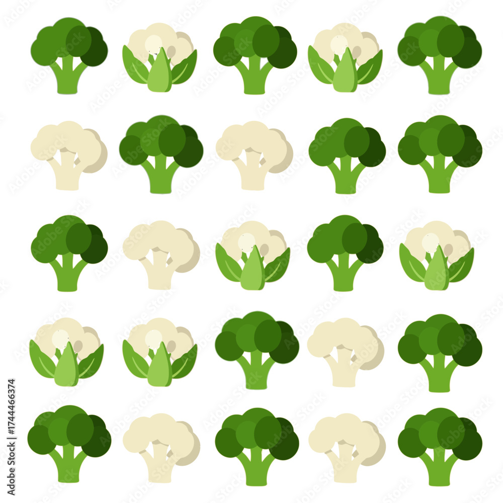 Fototapeta premium Broccoli and Cauliflower Pattern Design.