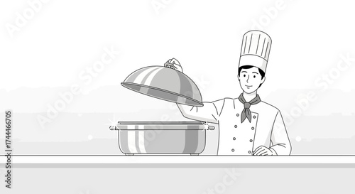 A Chef Opening a Silver Cloche Revealing Delicious Dishes in Elegant Presentation