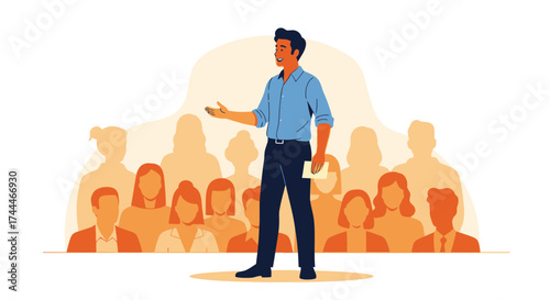 A businessman giving a speech in front of the audience vector illustration