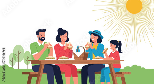 A Happy Family Enjoys A Sunny Outdoor Meal And Strengthens Bonds Together