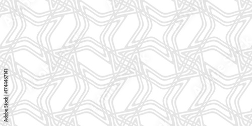 Vector seamless pattern with quirky star lattice and unusual linear mesh. Subtle texture with wavy outline lines, flowing grid net design. Delicate gray and white background for wallpaper, decoration