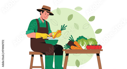 A Cheerful Gardener Prepares Fresh Vegetables for the Farm-to-Table Dishes