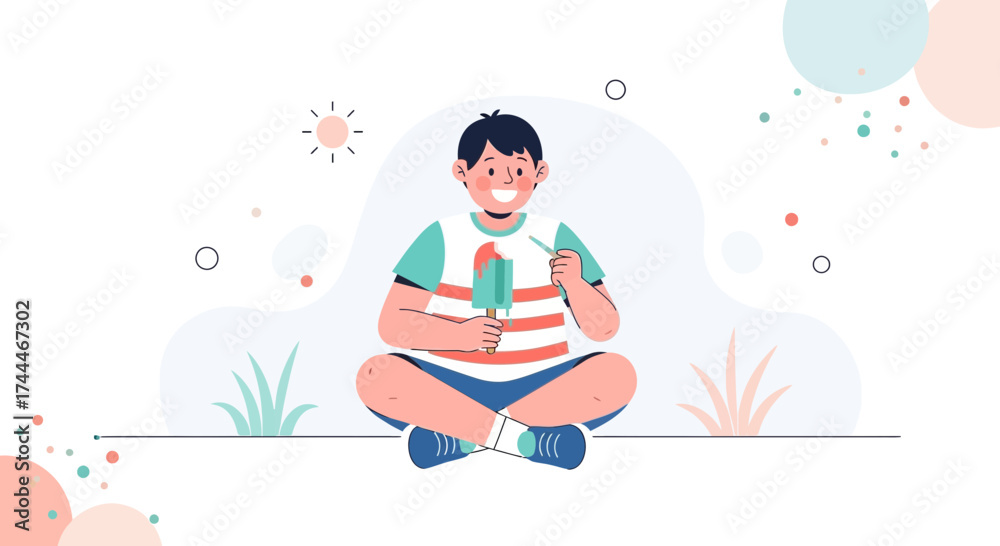 Obraz premium A Cute Boy Enjoying Popsicle Under the Sunshine on a Beautiful Summer Day
