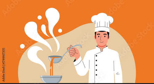 A Culinary Professional Expertly Ladling Soup Into Bowl Ready To Serve And Enjoy