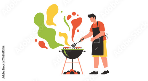 A Chef Grilling Delicious Food Outdoors Perfectly Capturing Culinary Art And Skill