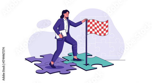 A Determined Businesswoman Reaching The Summit, Achieving Goals And Winning the Competition