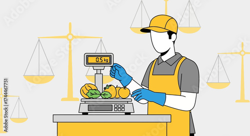 A Grocer Weighing Fresh Produce At The Market Using A Digital Scale With Precision