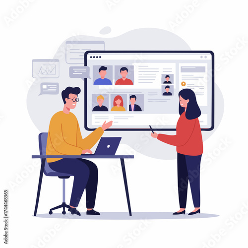Flat Illustration Online Interview Consultation with Laptop for Job Seeker