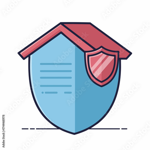 Flat Line Home Insurance Icon with Shield Guarantee Policy Protection