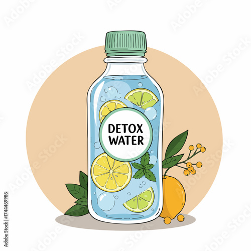 Flat Design Delicious Detox Water with Lemon and Lime Illustration