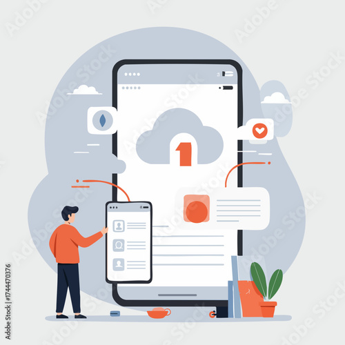 Flat Illustration Cloud Storage Mobile Application with User Management Design