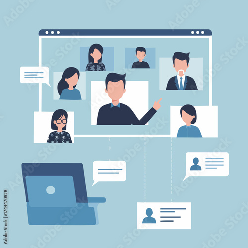 Modern Flat Design Online Meeting Conference Call Illustration Graphic Asset