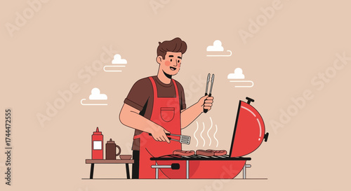 A man preparing food on a grill for a barbecue or outdoor cooking event