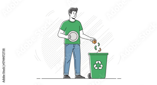 A man throwing food waste into a recycling bin to help the environment