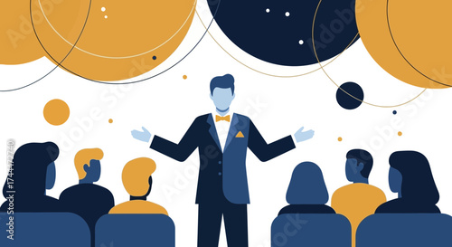 A speaker giving a presentation to an audience in a business conference setting