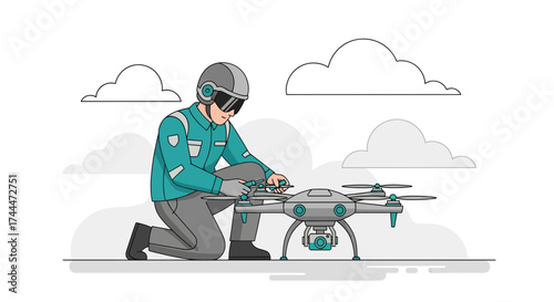 A Man Working on a Drone Vector Illustration for Technology and Innovation