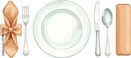 Elegant Table Setting with Beige Napkin and Silverware Illustration