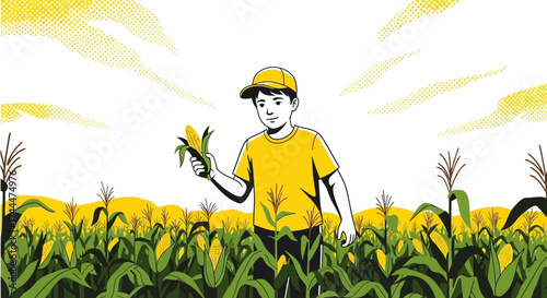 A Young Agriculturist Holding a Harvested Corn Within a Verdant Maize Cultivation