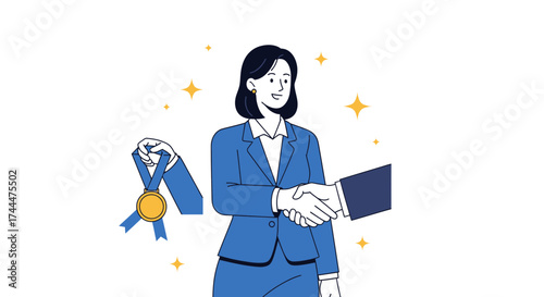 Achievement And Congratulation: An Award Ceremony With Handshake And Recognition Celebrations