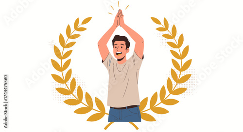 Achievement And Success Highlighted With A Man Celebrating His Accomplishments