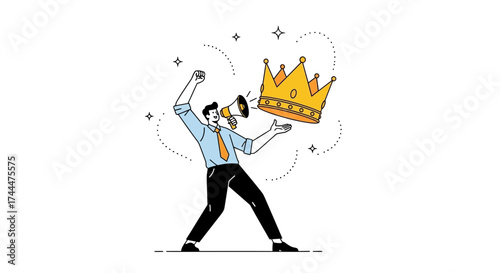 Achievement And Success: Modern Illustration Of Leadership With Crown And Megaphone
